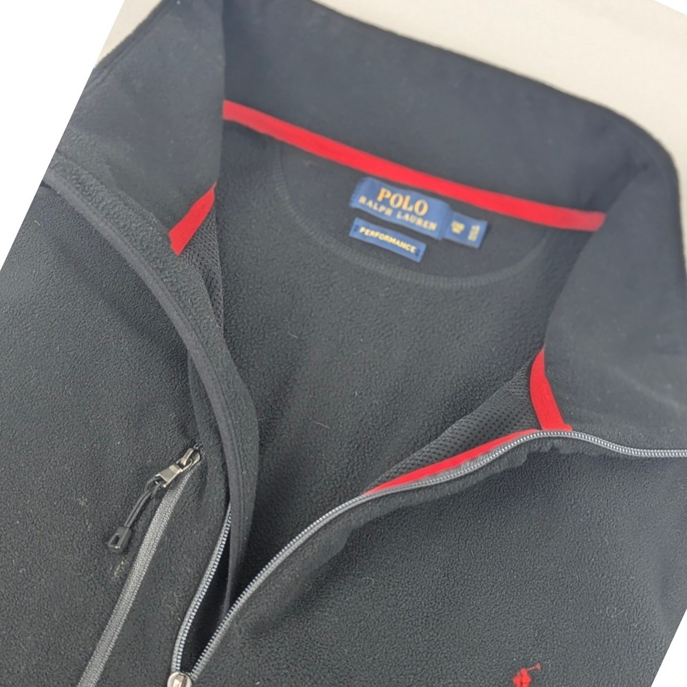 Polo Ralph Lauren Mens Performance Fleece Vest Black 2XB Big Full Zip Red Pony